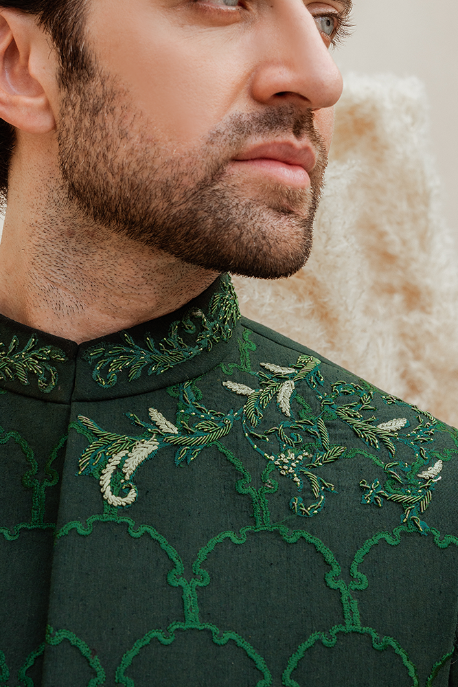 GREEN FLORAL EMBROIDERED WAISTCOAT