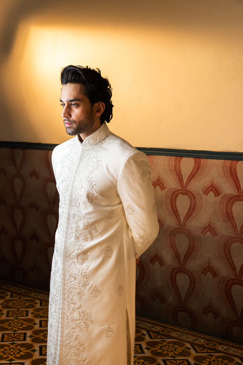 FLORAL WHITE SHERWANI