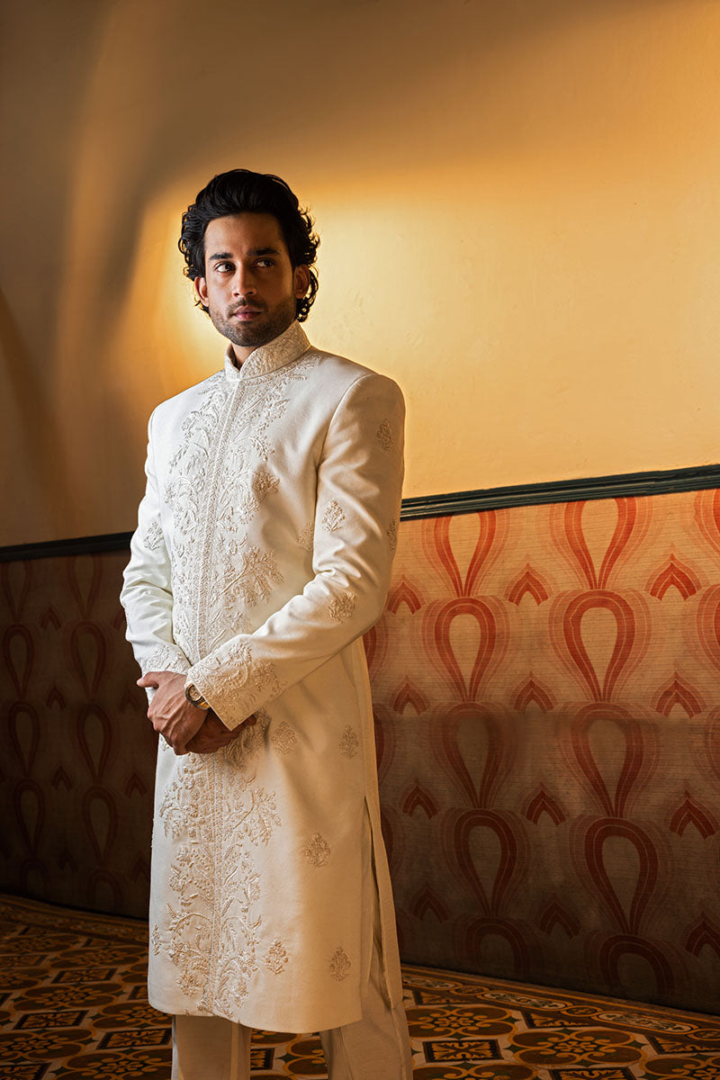 FLORAL WHITE SHERWANI