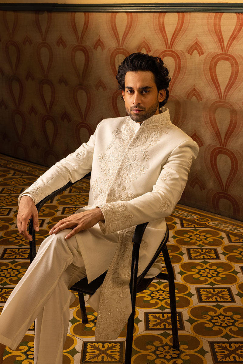 FLORAL WHITE SHERWANI