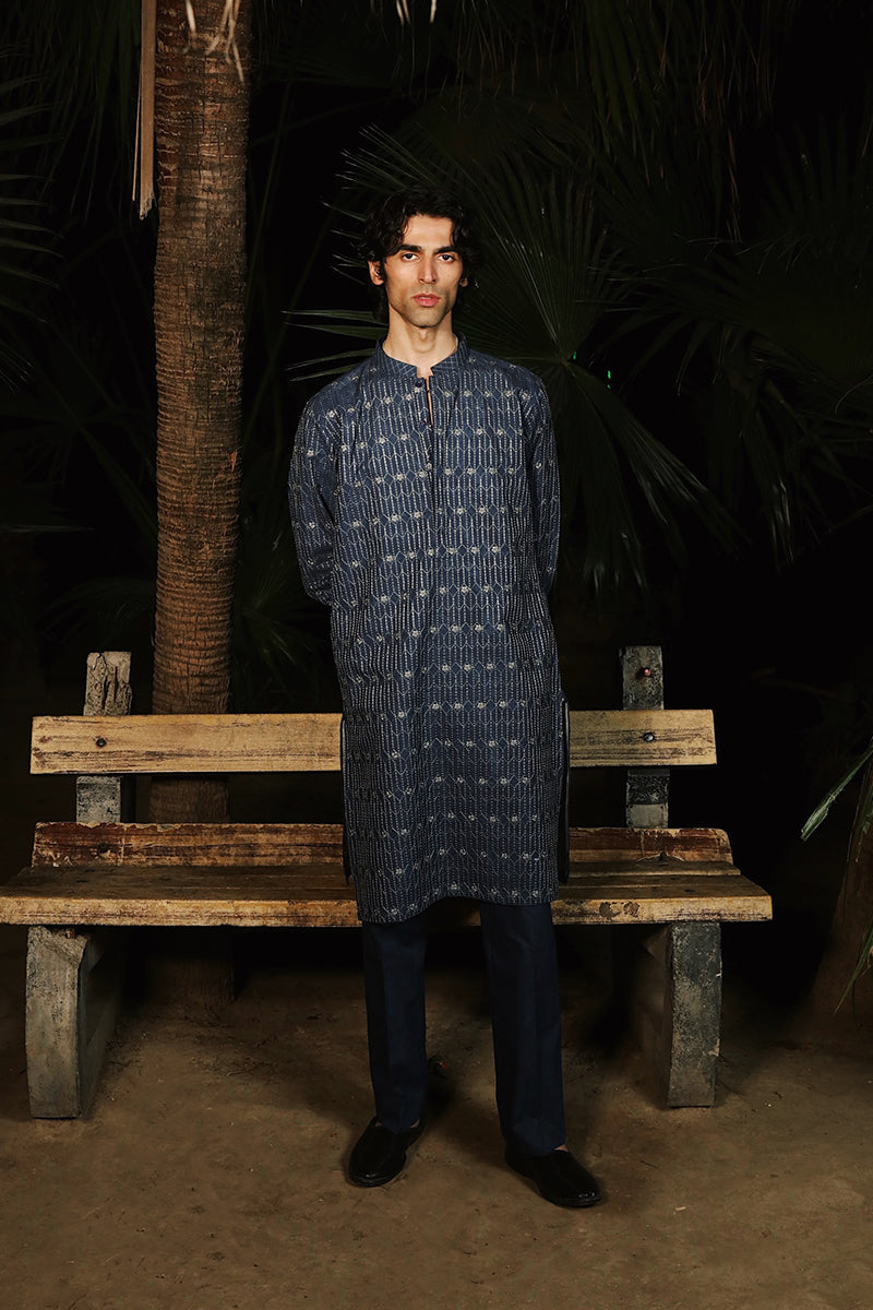 STEEL BLUE KURTA PAJAMA