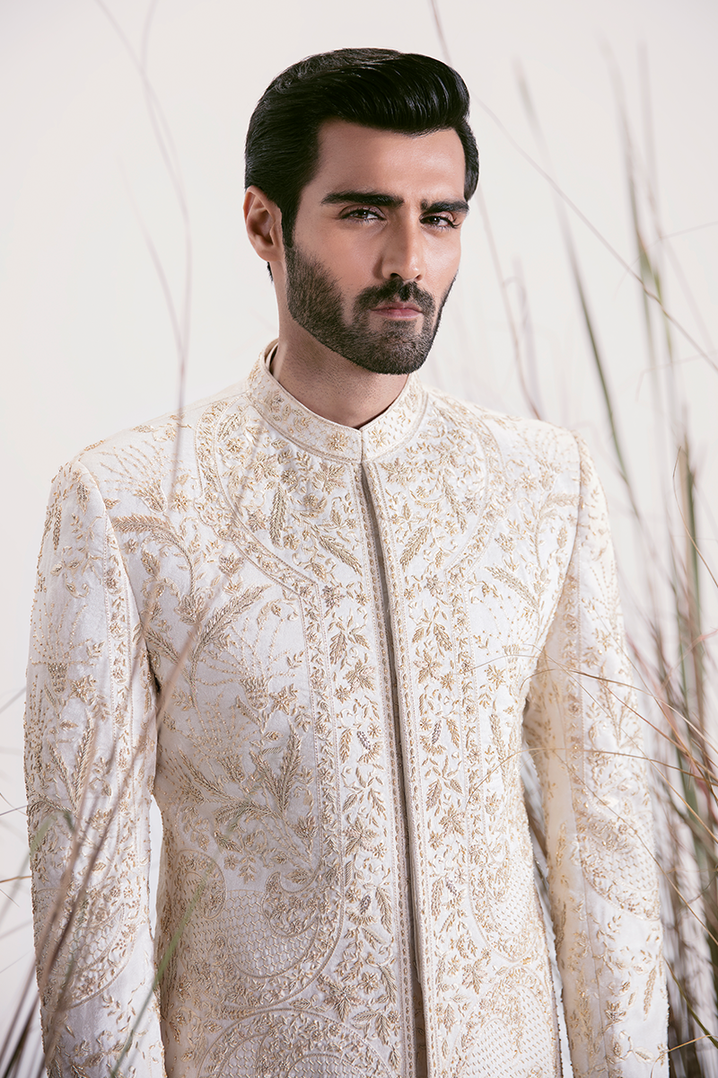 PEARL WHITE EMBROIDERED SHERWANI