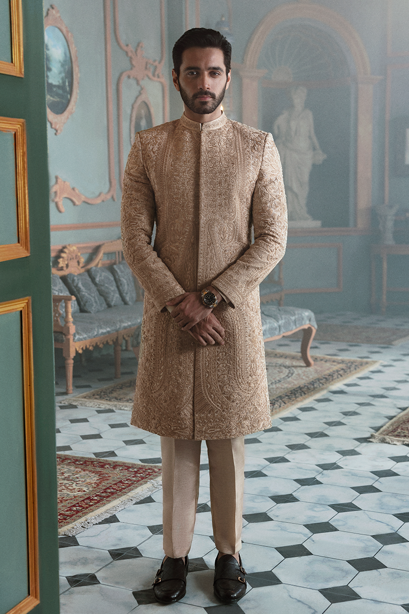 BEIGE EMBROIDERED SHERWANI