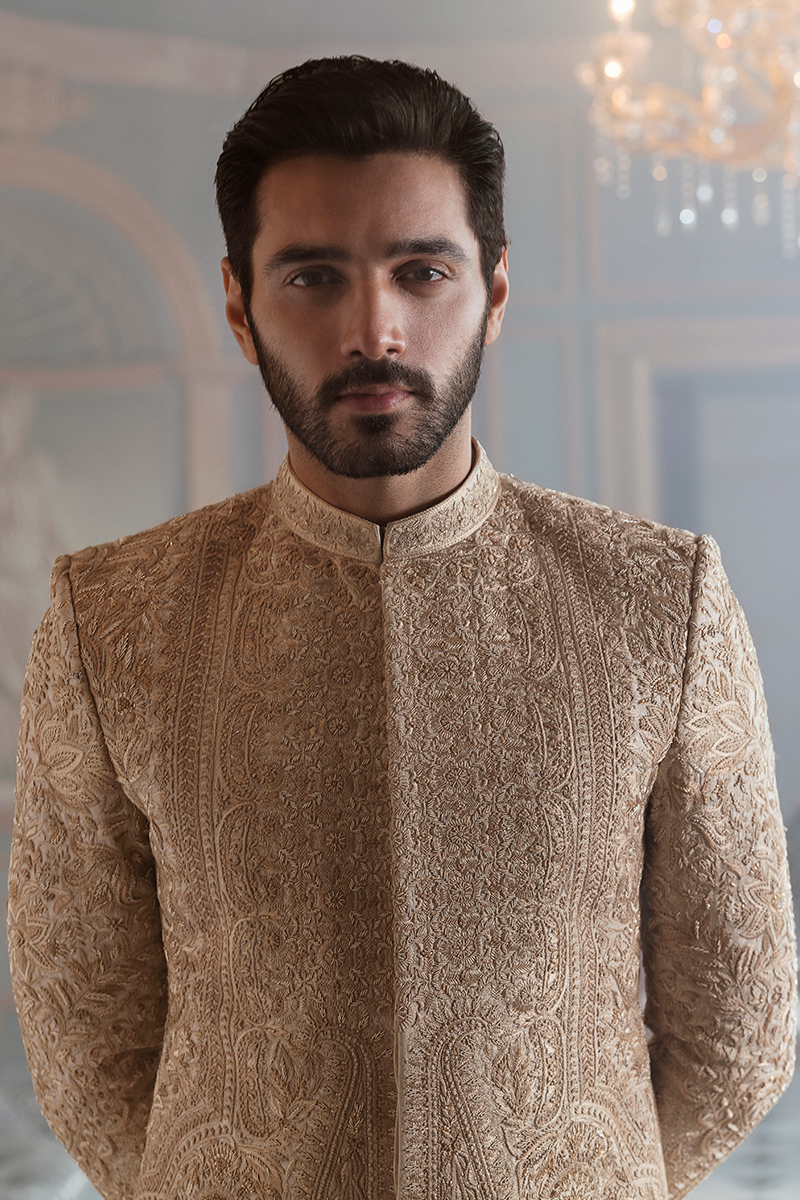 BEIGE EMBROIDERED SHERWANI