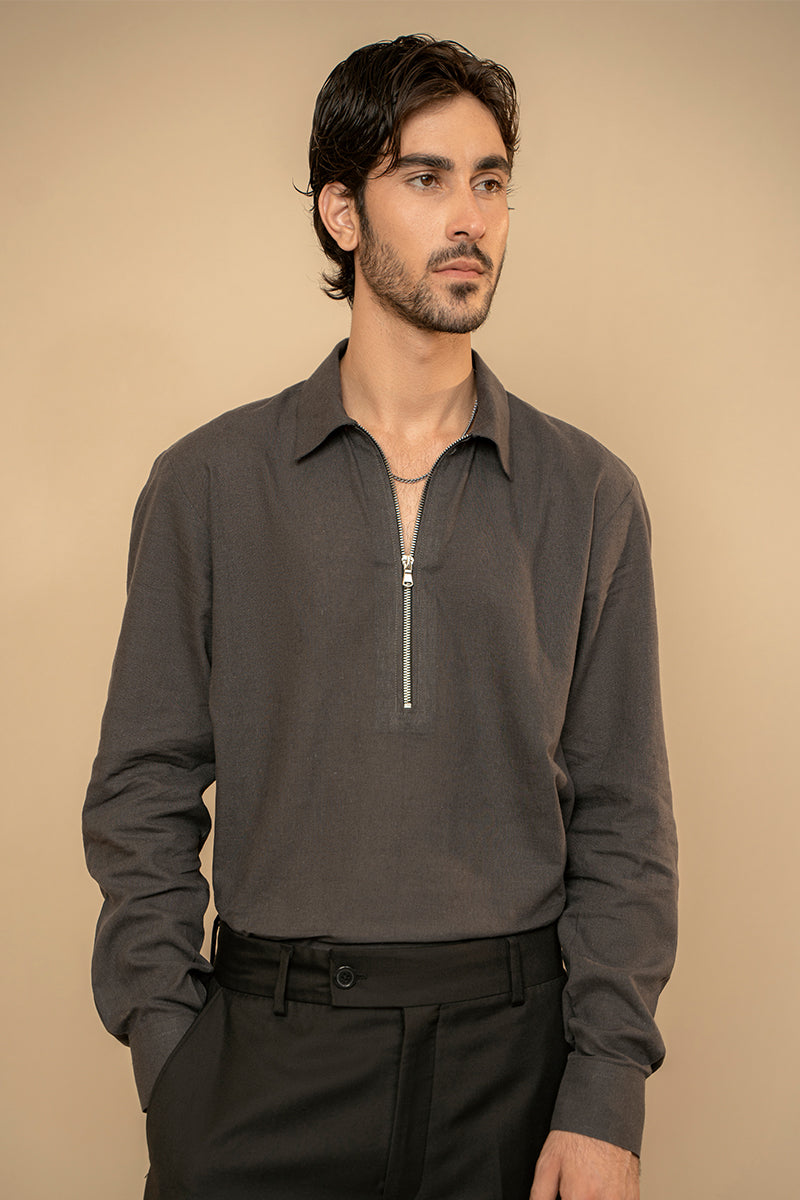 ASH GREY ZIP-UP SHIRT
