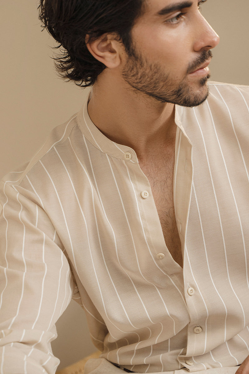 BEIGE STRIPED LINEN SHIRT