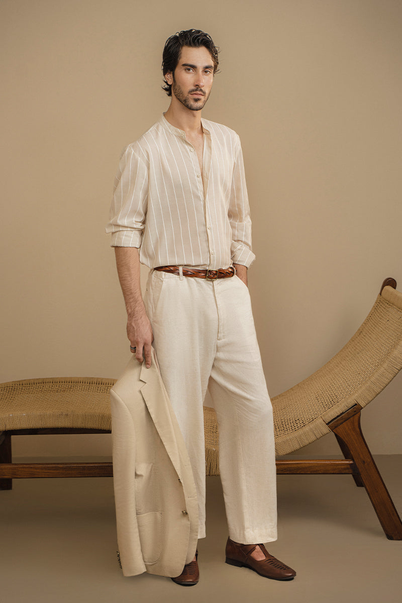 BEIGE STRIPED LINEN SHIRT