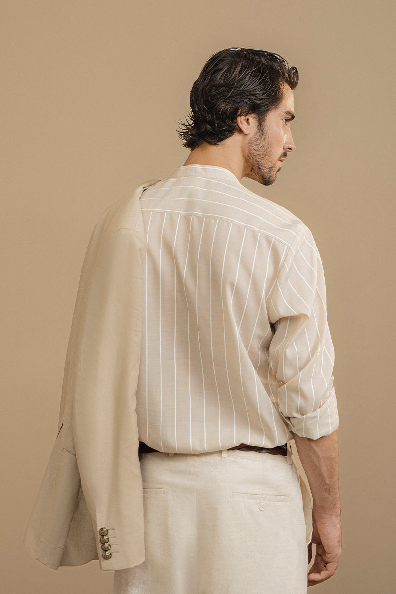 BEIGE STRIPED LINEN SHIRT