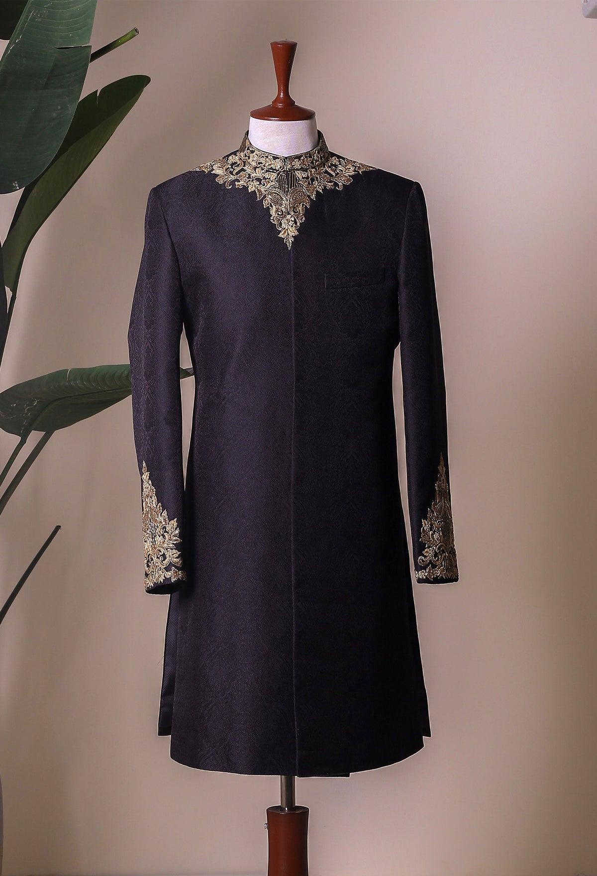 black embroidered sherwani for groom