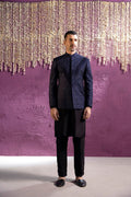 BLUE SELF EMBROIDERY PRINCE COAT