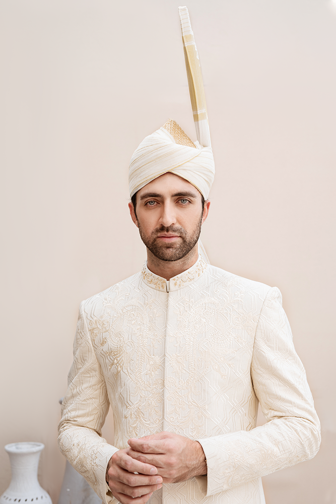 OFF WHITE FLORAL SHERWANI