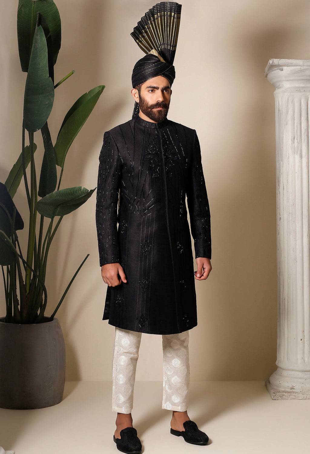 black embroidered sherwani for wedding