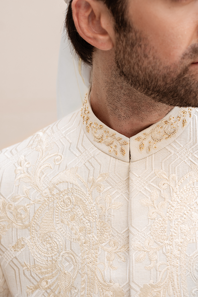 OFF WHITE FLORAL SHERWANI