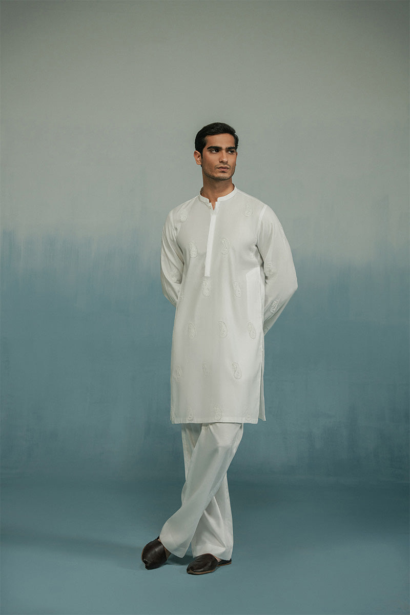 'White' Hand Embroidered Kurta Pajama