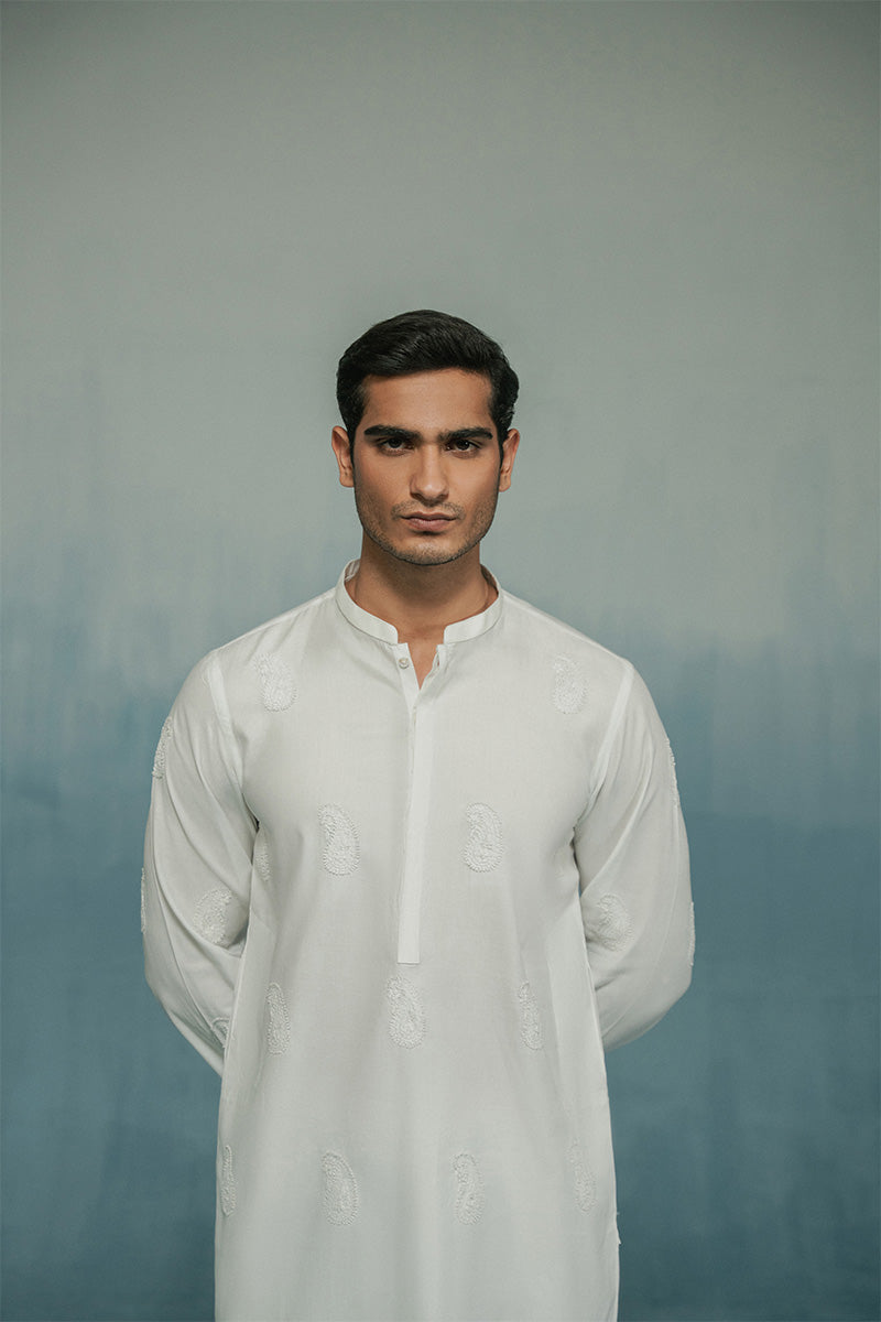 'White' Hand Embroidered Kurta Pajama