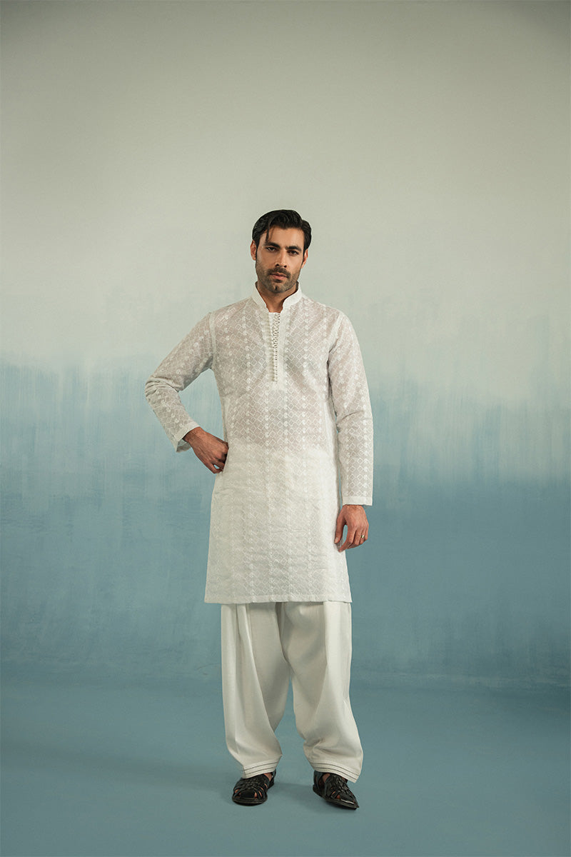 'Pearl White' Embroidered Kurta Pajama