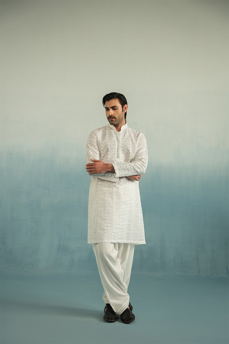 'Pearl White' Embroidered Kurta Pajama