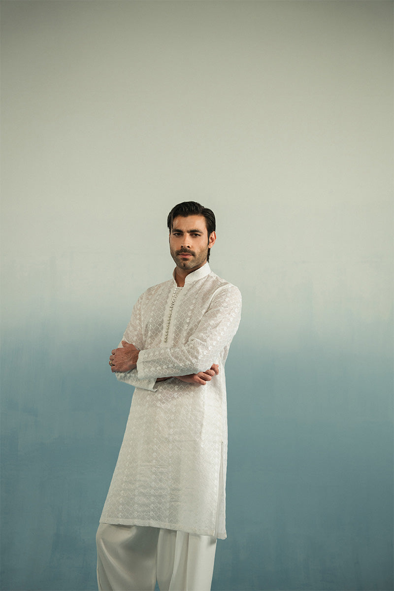 'Pearl White' Embroidered Kurta Pajama