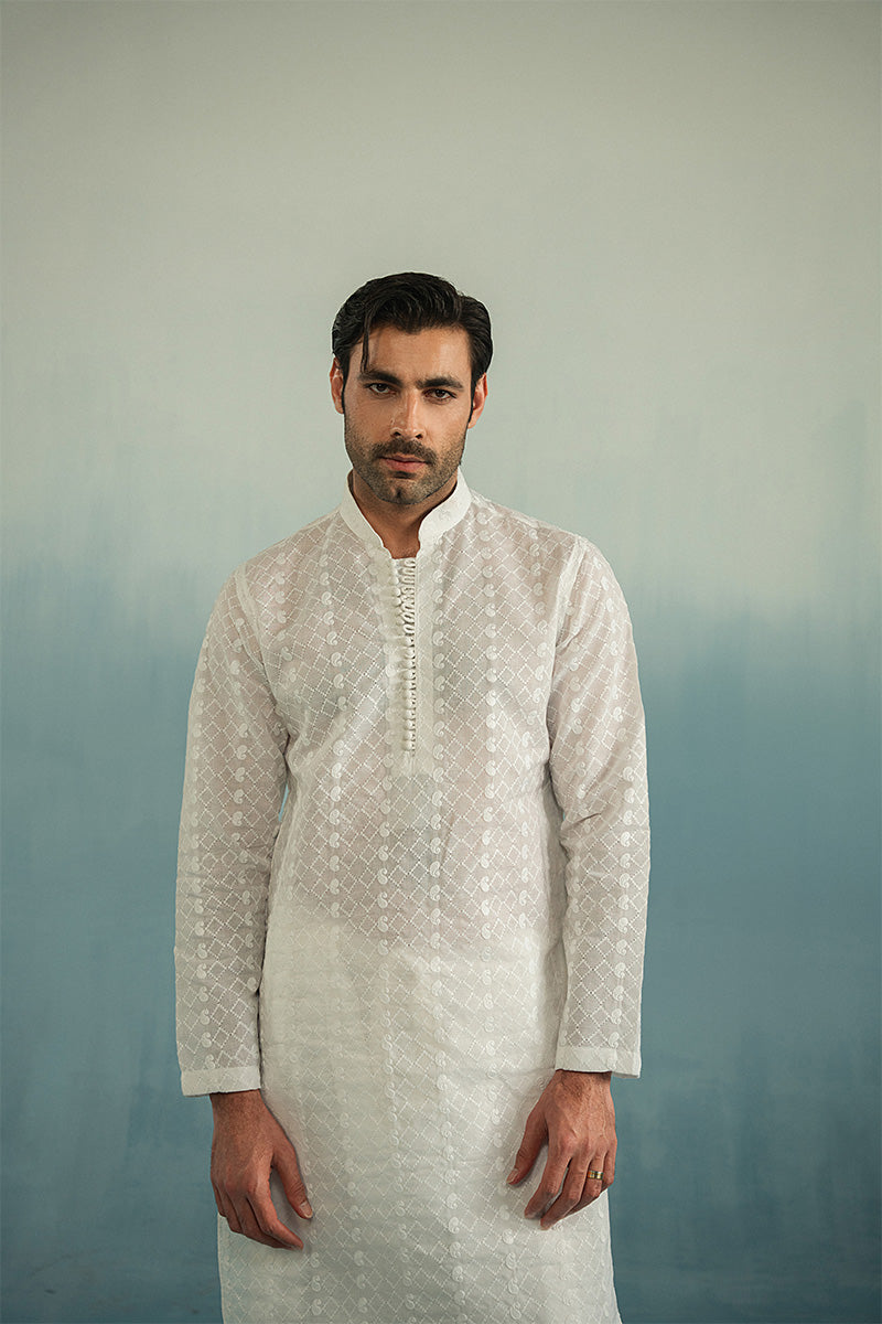 'Pearl White' Embroidered Kurta Pajama