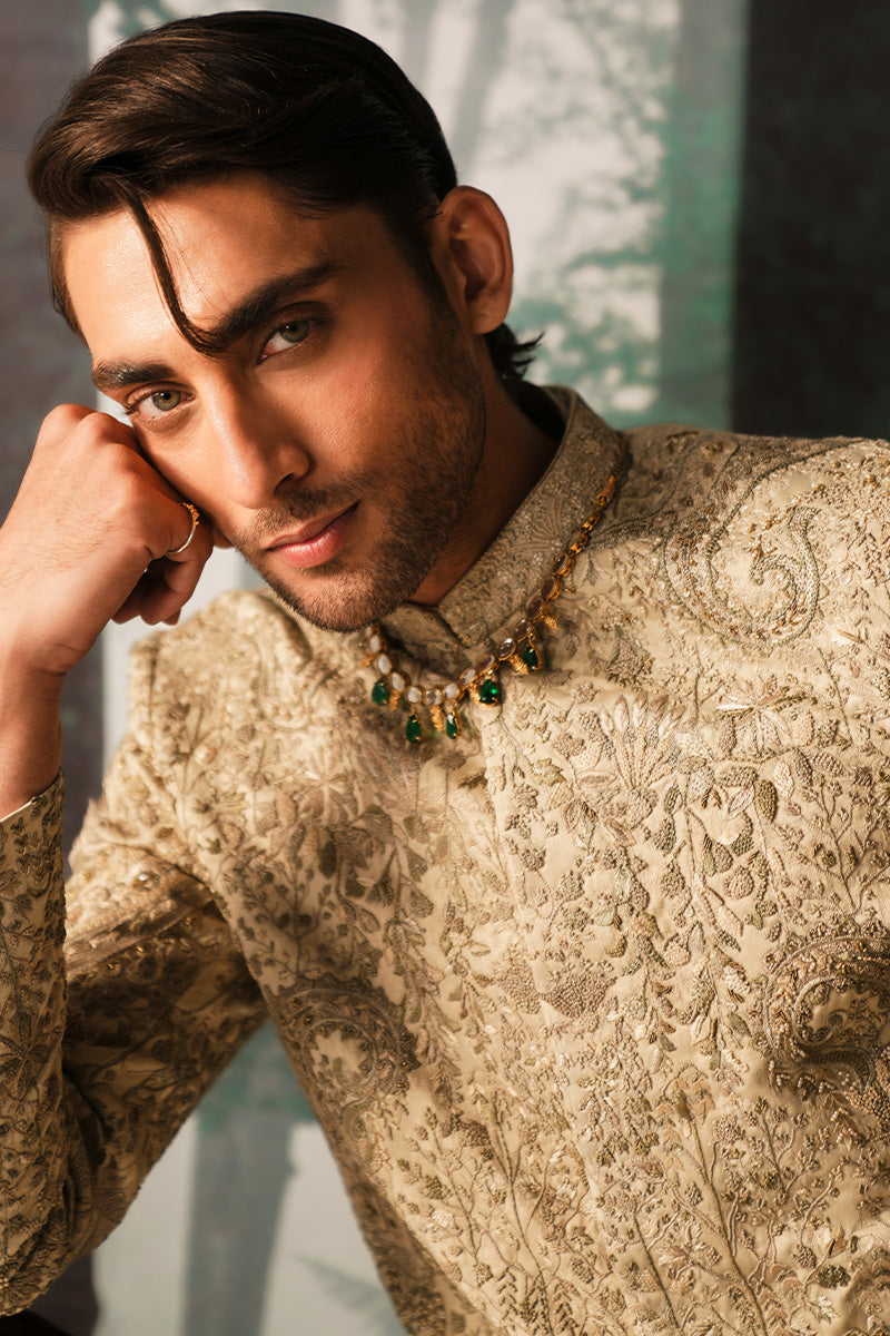 'RUSTAM' IVORY HAND EMBROIDERED SHERWANI