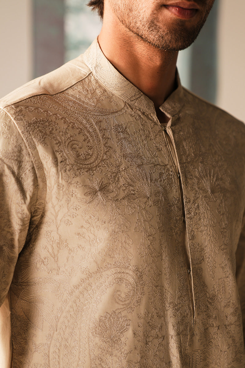 'RUSTAM' IVORY HAND EMBROIDERED SHERWANI