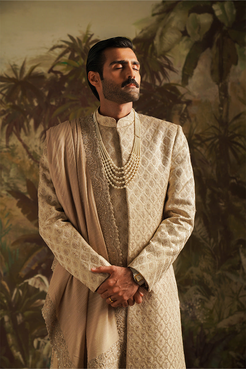 gold embroidered sherwani for groom