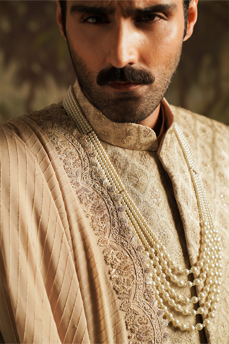 gold embroidered sherwani for groom