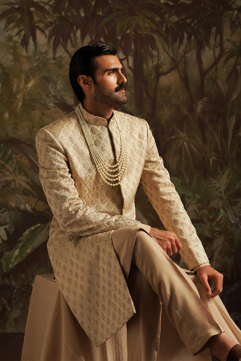 gold embroidered sherwani for groom