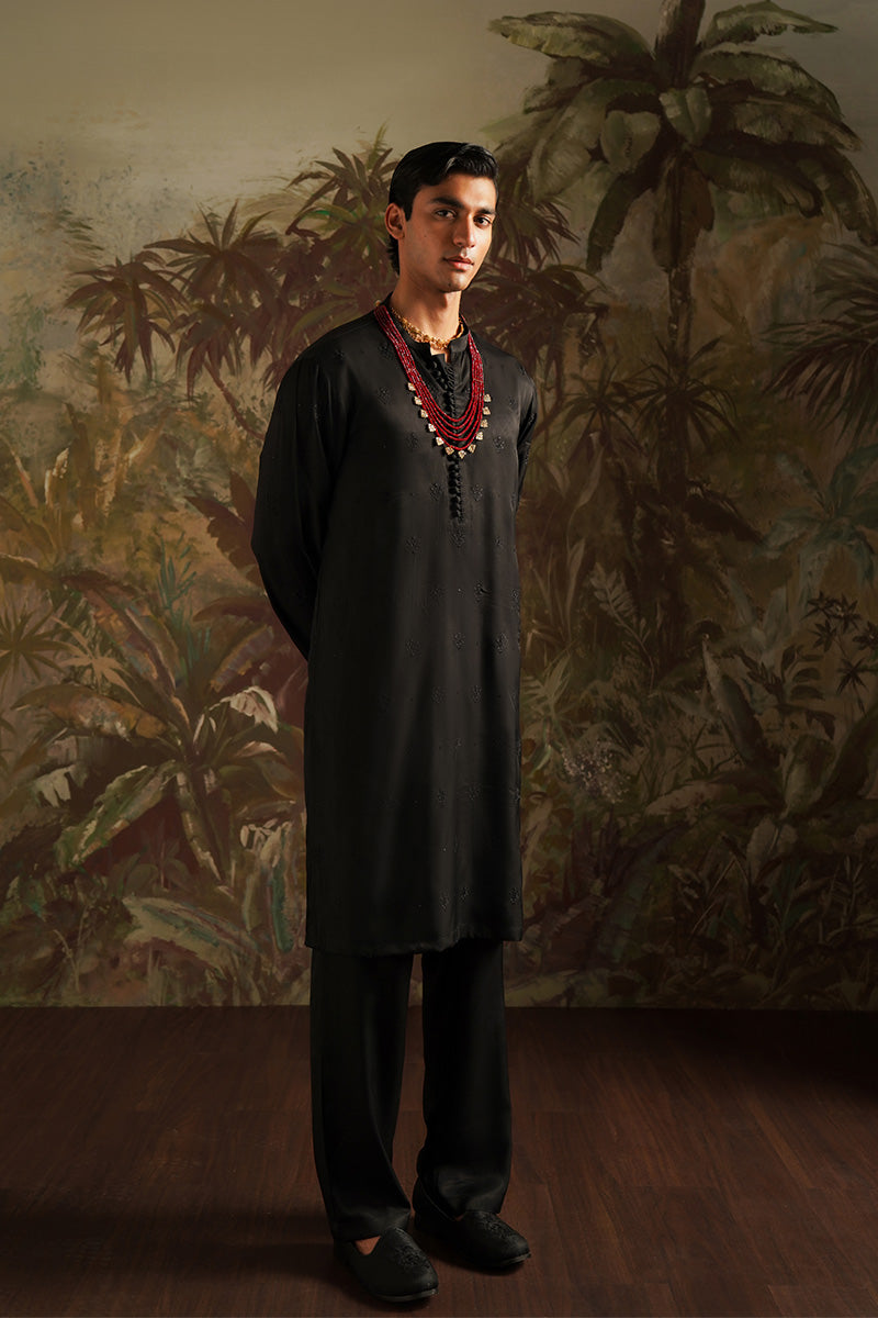 "Ayan" Black Embroidered Kurta Pajama