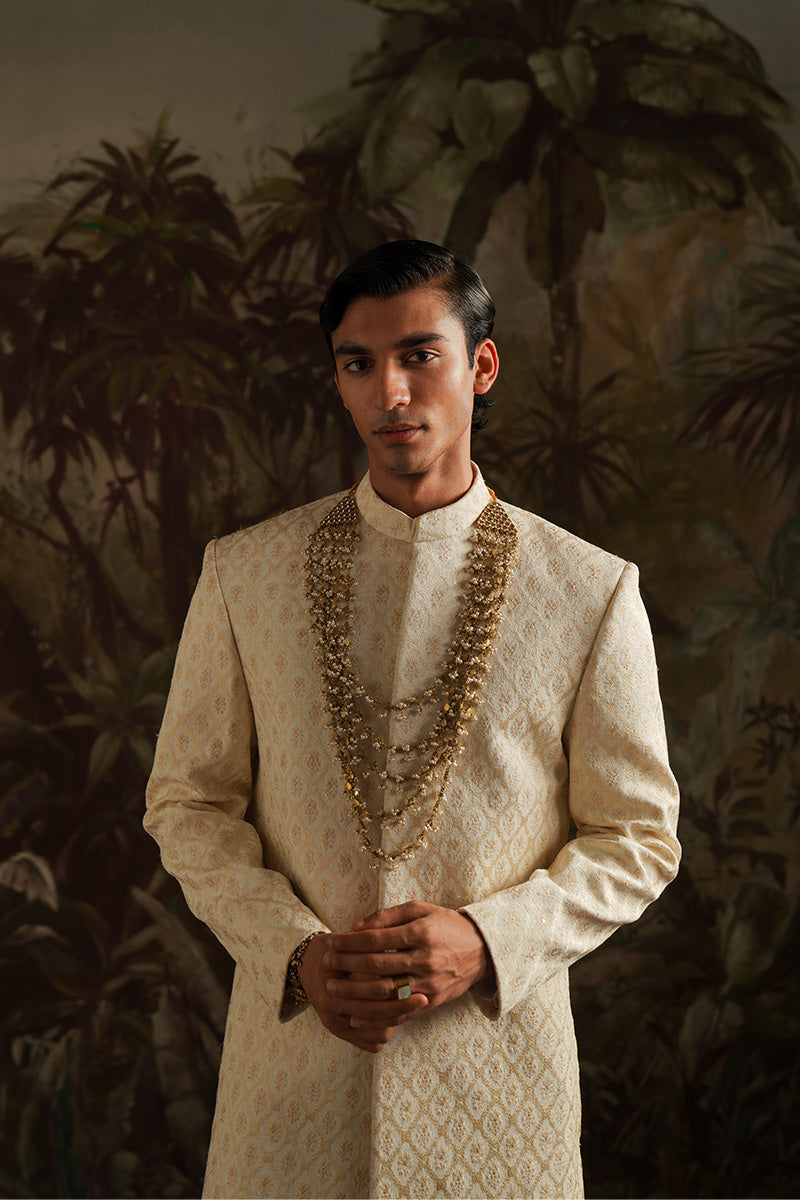 "Jamal" Pearl White Embroidered Sherwani