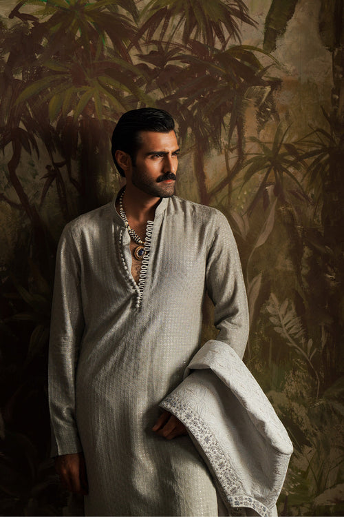Man wearing a grey kurta pajama se