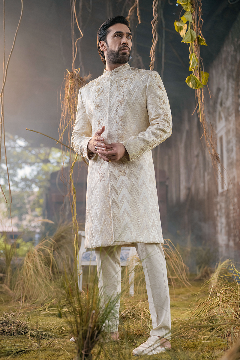 OFF WHITE CHEVRON SHERWANI