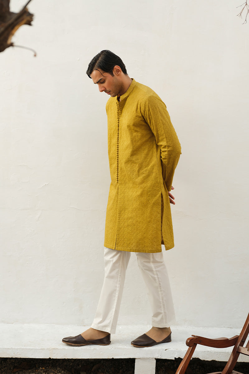 MUSTARD CHIKANKARI KURTA