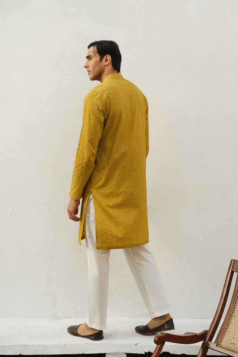 MUSTARD CHIKANKARI KURTA