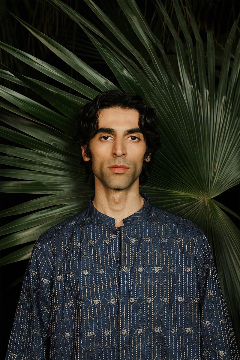 STEEL BLUE KURTA PAJAMA