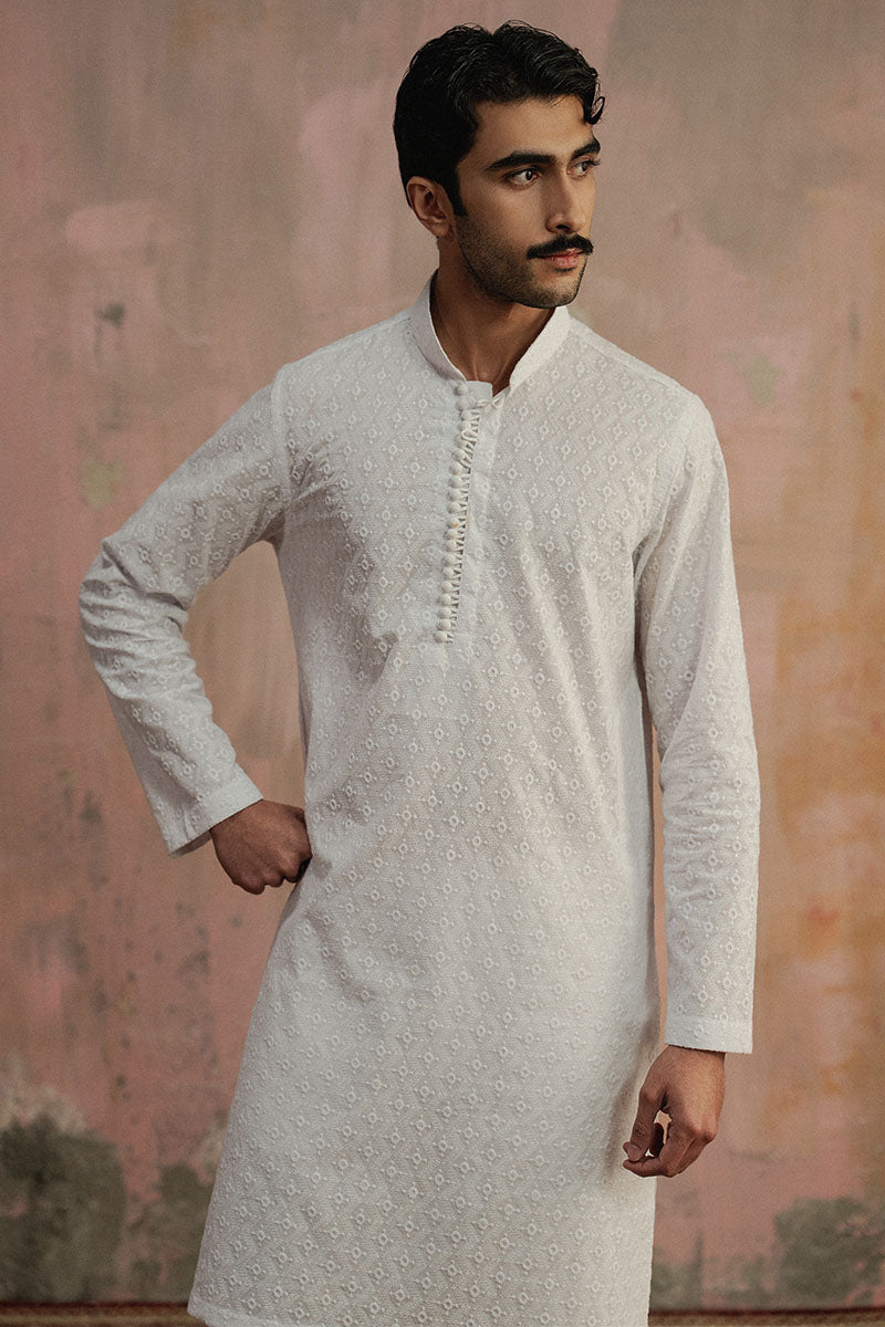 White Chikan-kari Kurta Pajama