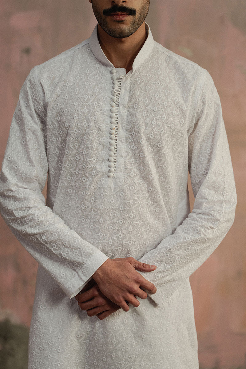 White Chikan-kari Kurta Pajama