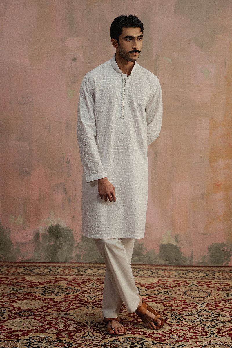 White Chikan-kari Kurta Pajama