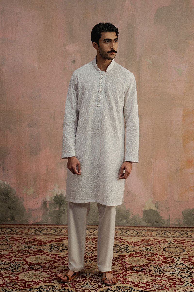 White Chikan-kari Kurta Pajama