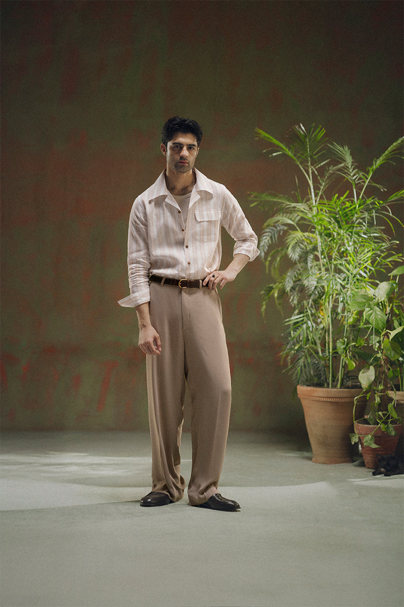 Beige Striped Linen Shirt