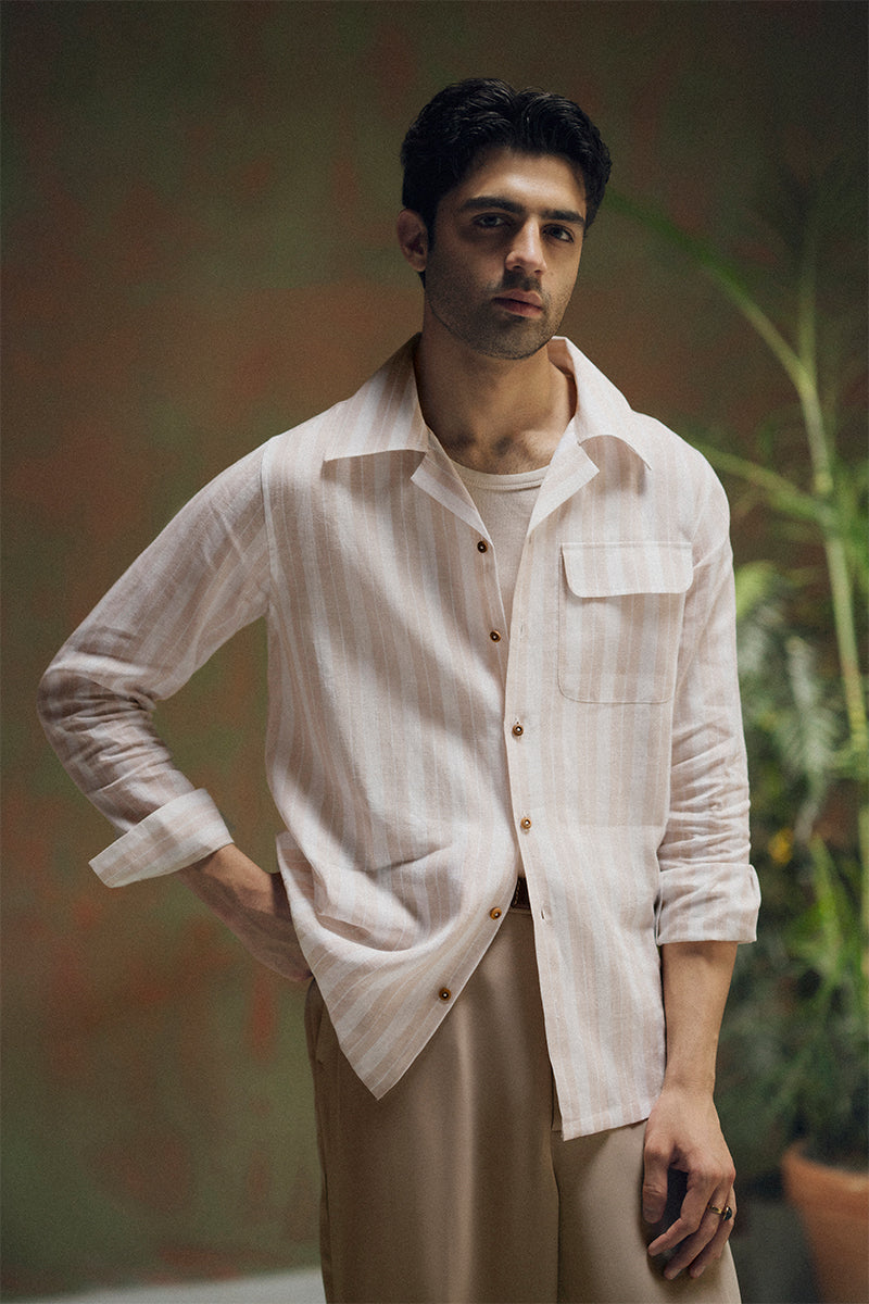 Beige Striped Linen Shirt