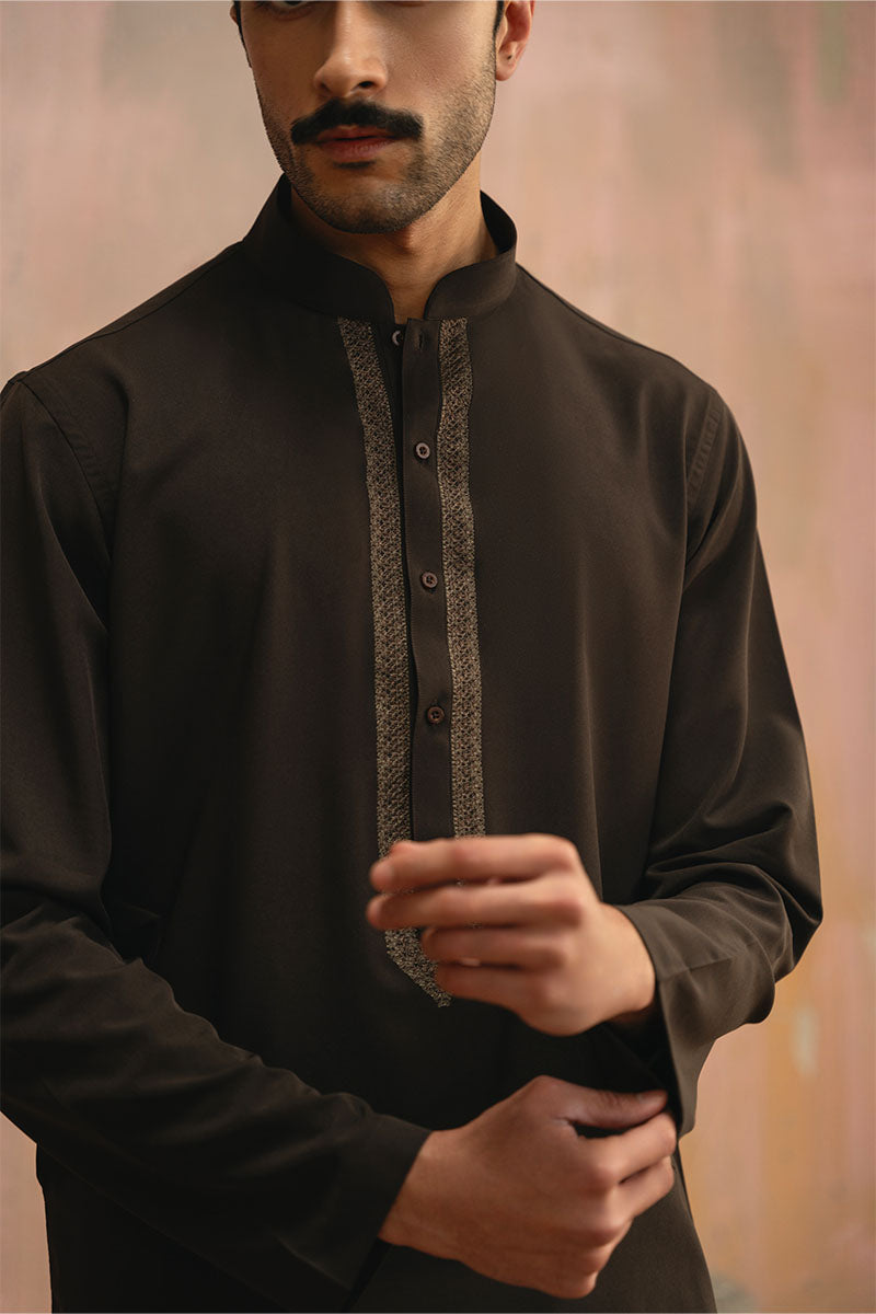 Dark Brown Embroidered Kurta Shalwar