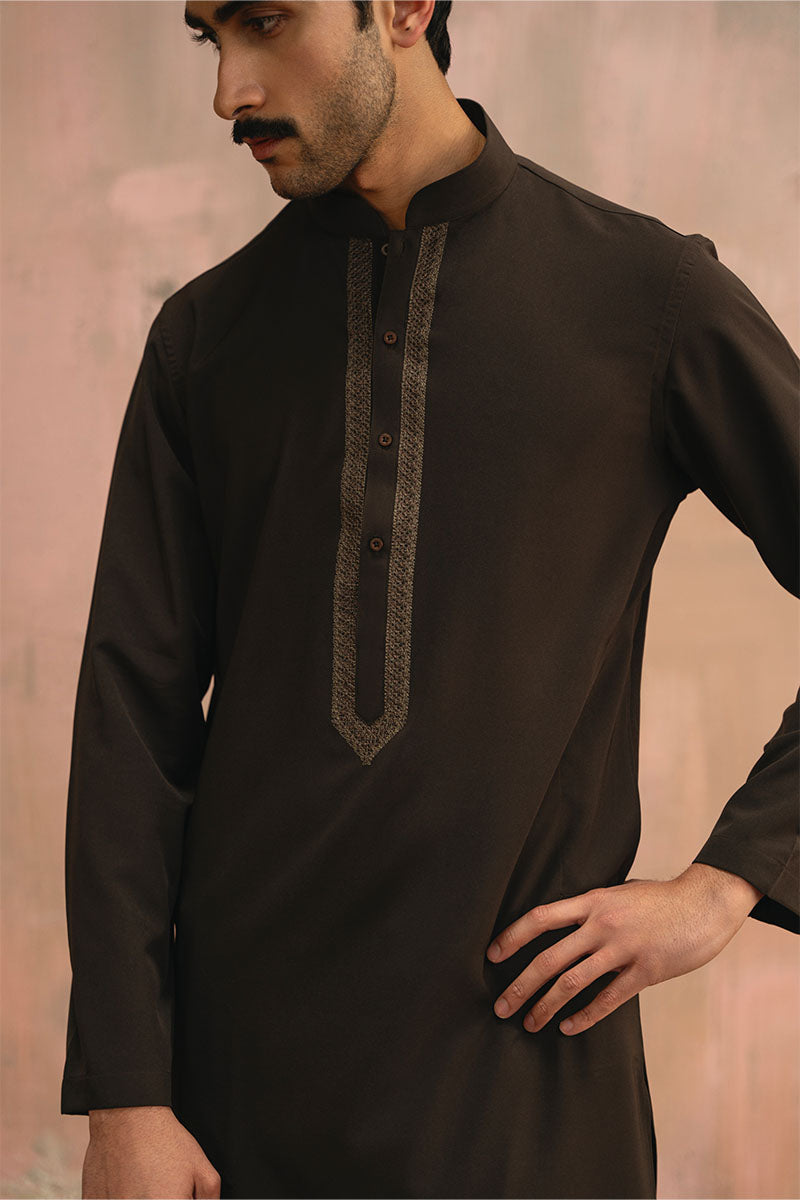 Dark Brown Embroidered Kurta Shalwar