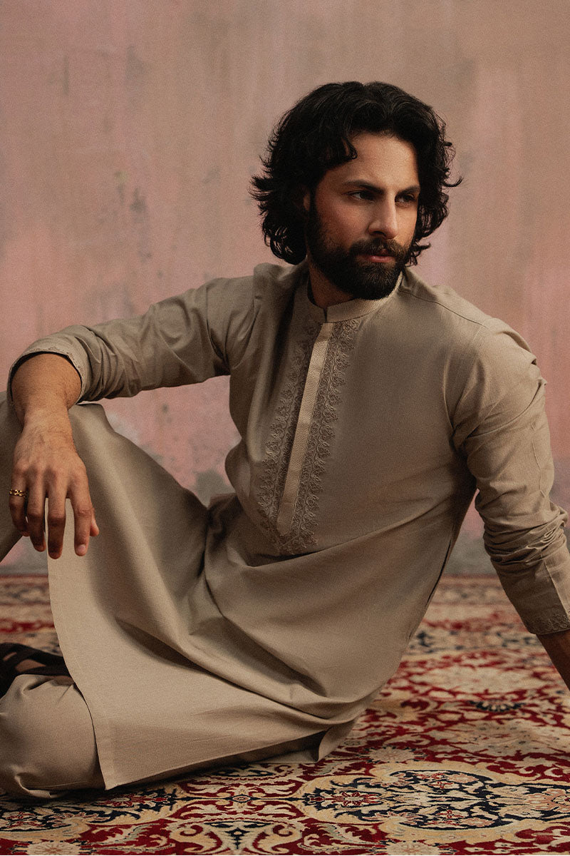 Brown Dori Embroidered Kurta Pajama