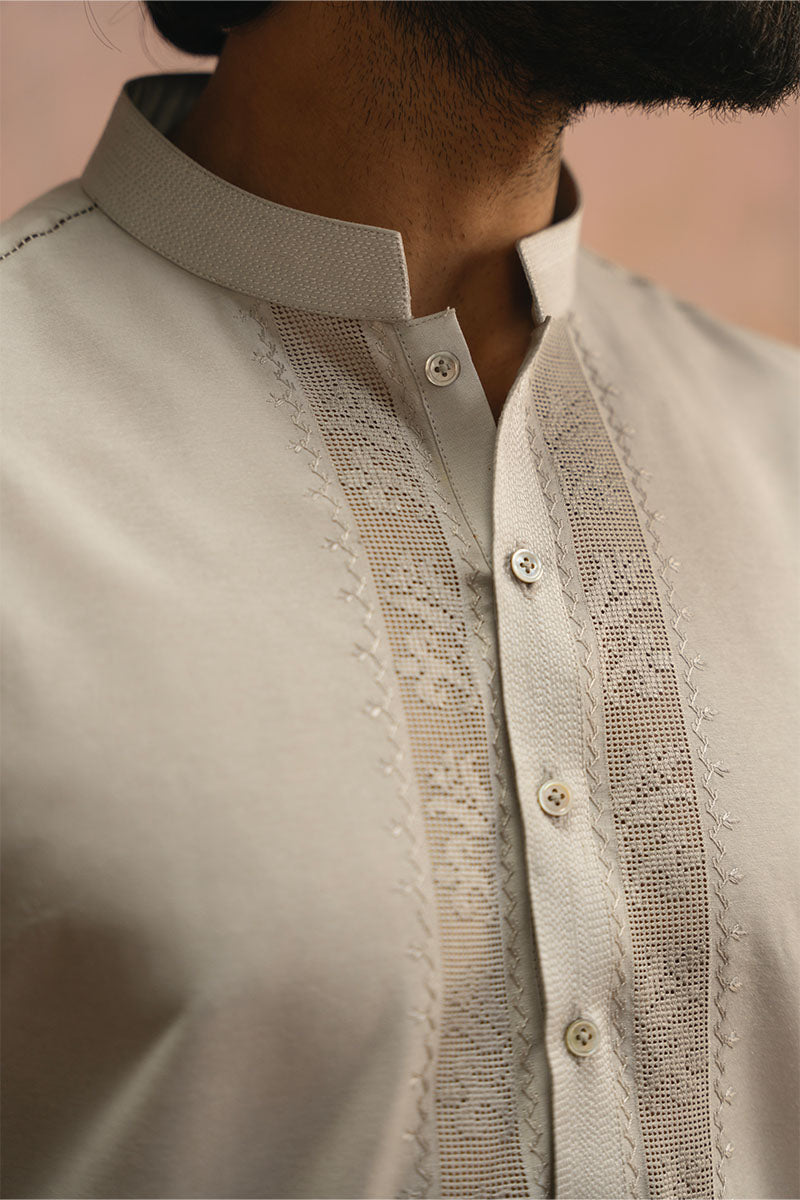 Ice Grey Hand Embroidered Kurta Shalwar