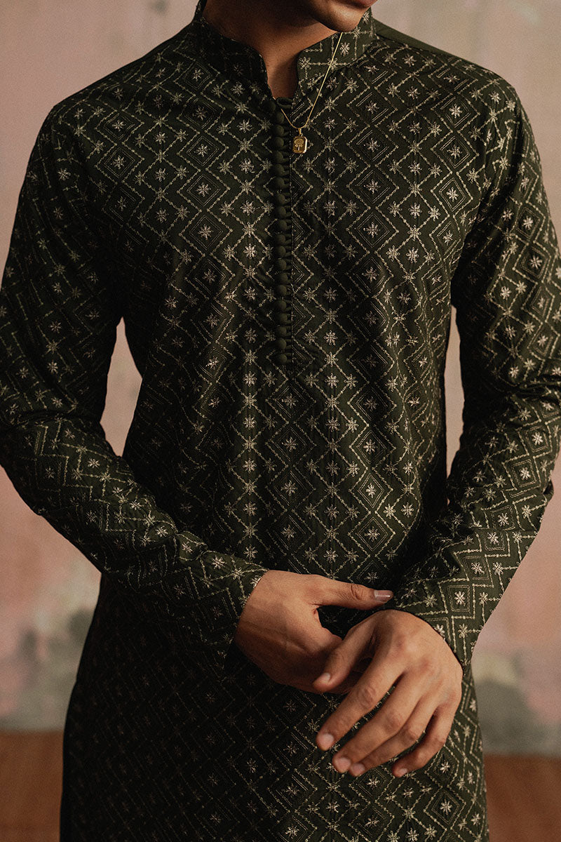 Olive Green Embroidered Kurta Shalwar