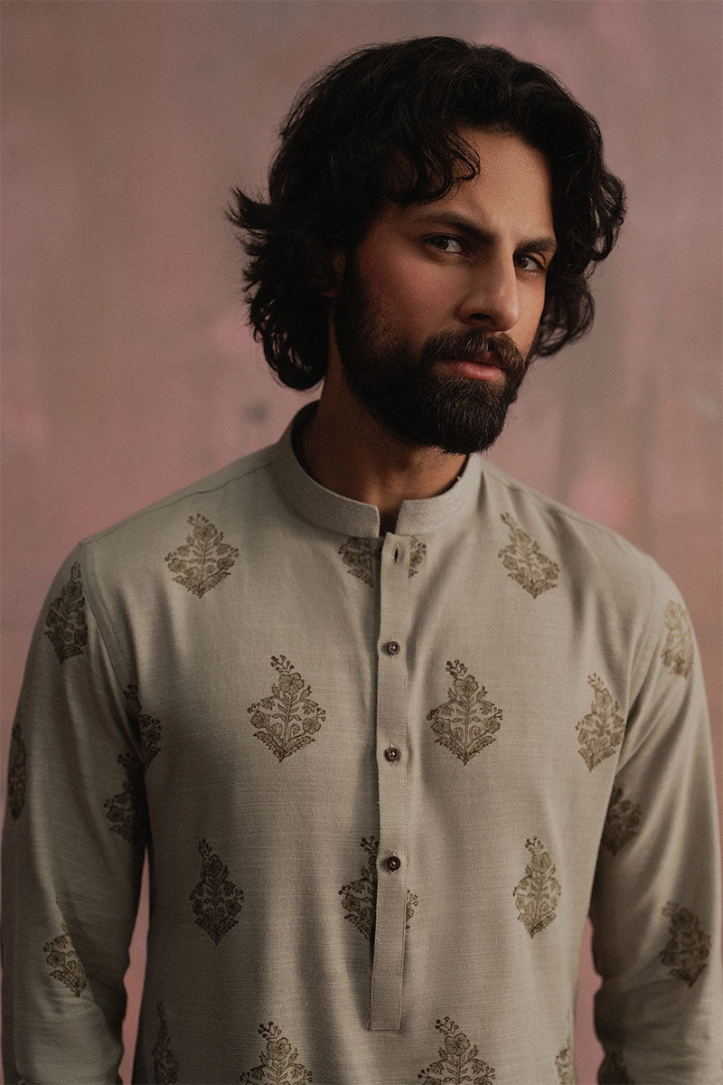 Grey Block Printed Kurta Pajama