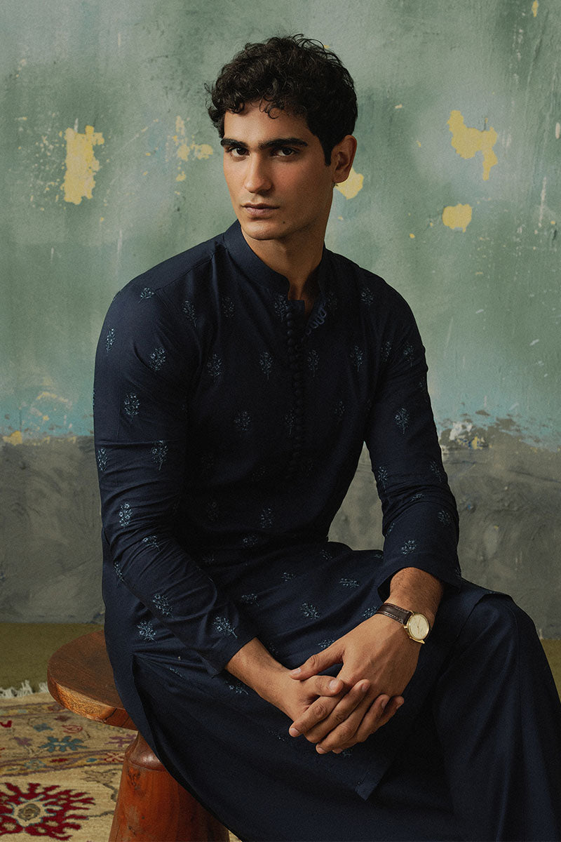 Navy Blue Embroidered Kurta Shalwar