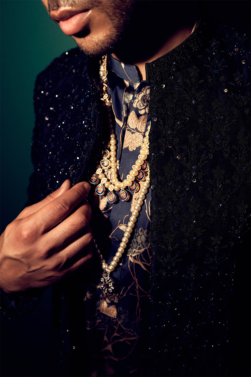Jet Black Wedding Sherwani for groom
