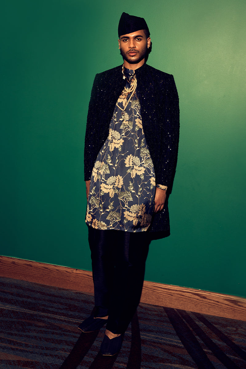 Jet Black Wedding Sherwani for groom